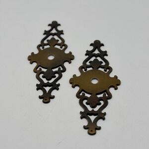 Vintage Ornate Brass Filigree Furniture Escutcheon Backplates Set of 2 6.5 Inch